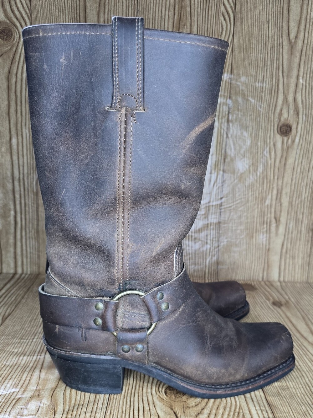 Women's Frye Brown Leather Harness Square Toe Boots Size 7.5 - Picture 7 of 16